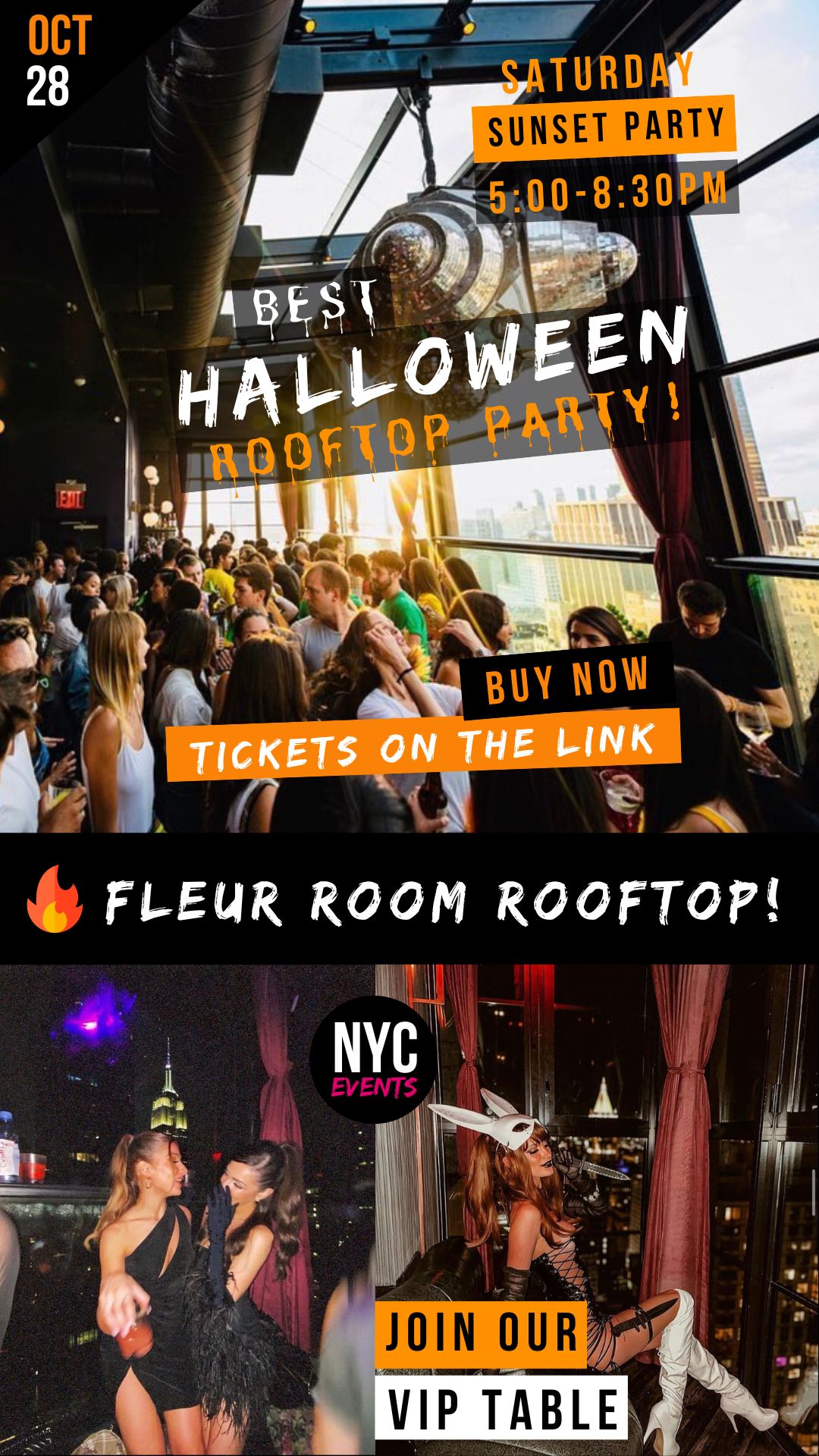 NYC Halloween Fleur Room Rooftop Sunset Saturday