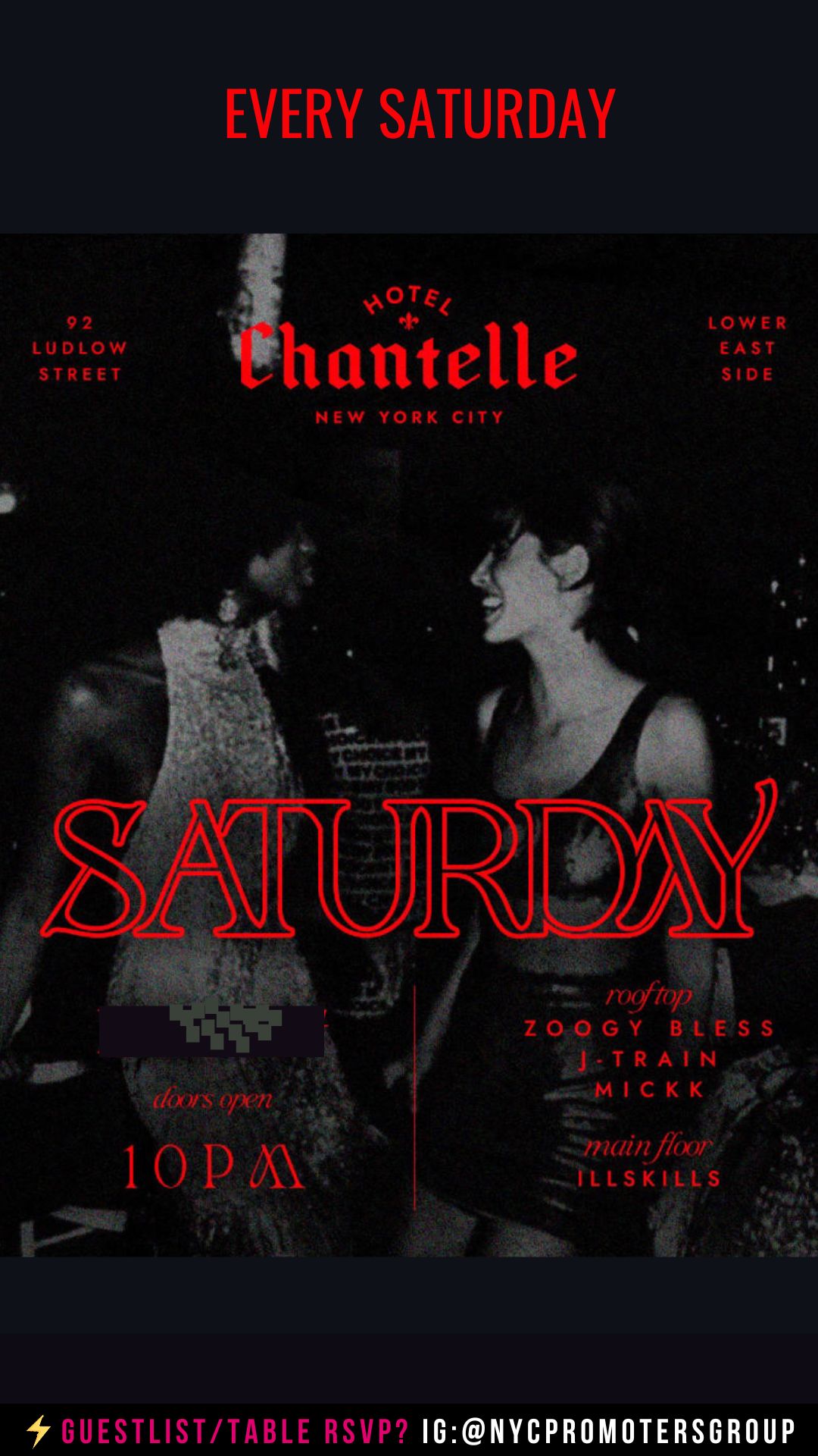 HOTEL CHANTELLE ROOFTOP NYC SATURDAYS