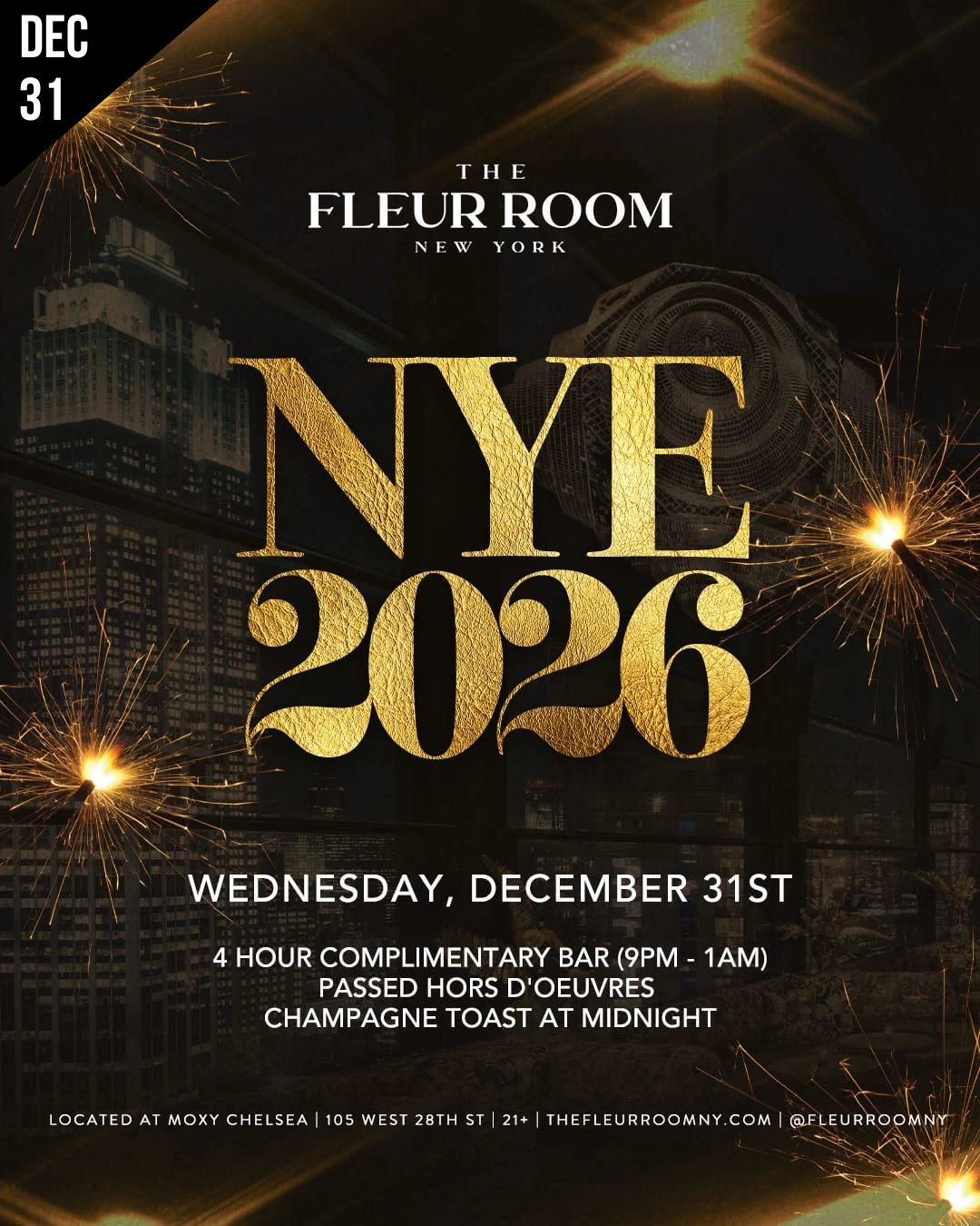 NYC NYE 2026 FLEUR ROOM ROOFTOP NYC NYE 2026 FLEUR ROOM ROOFTOP