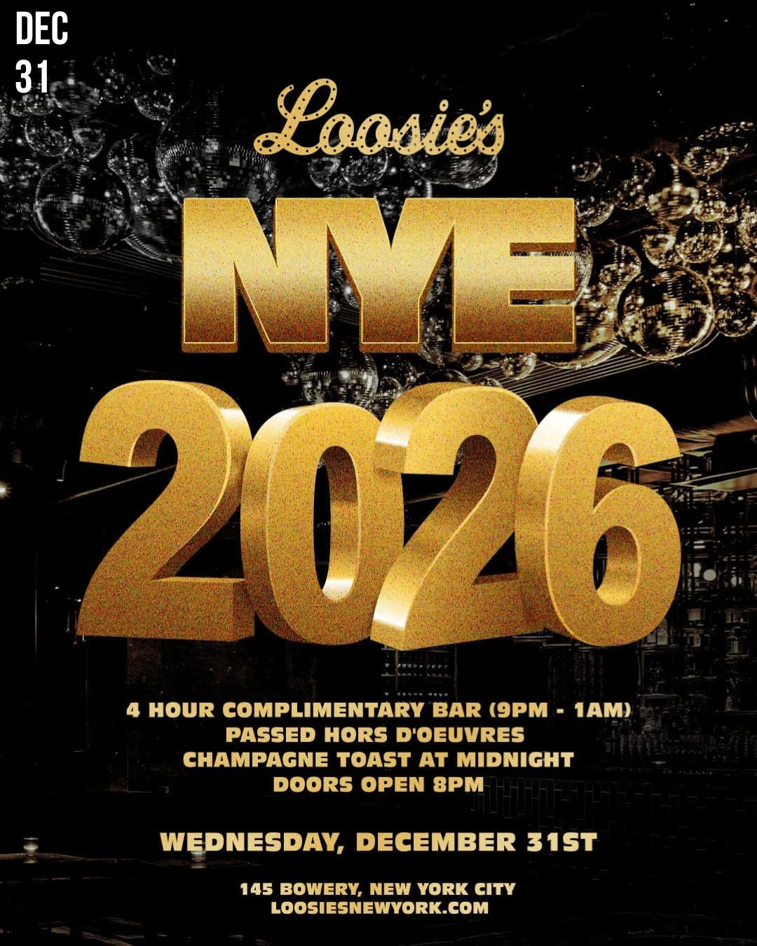 NYC NYE 2026 LOOSIE'S NIGHTCLUB NYC NYE 2026 LOOSIE'S NIGHTCLUB