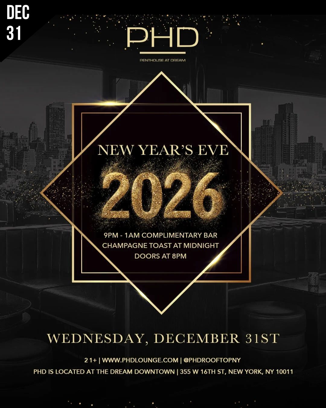 NYC NYE 2026 PHD ROOFTOP DREAM DOWNTOWN NYC NYE 2026 PHD ROOFTOP DREAM DOWNTOWN