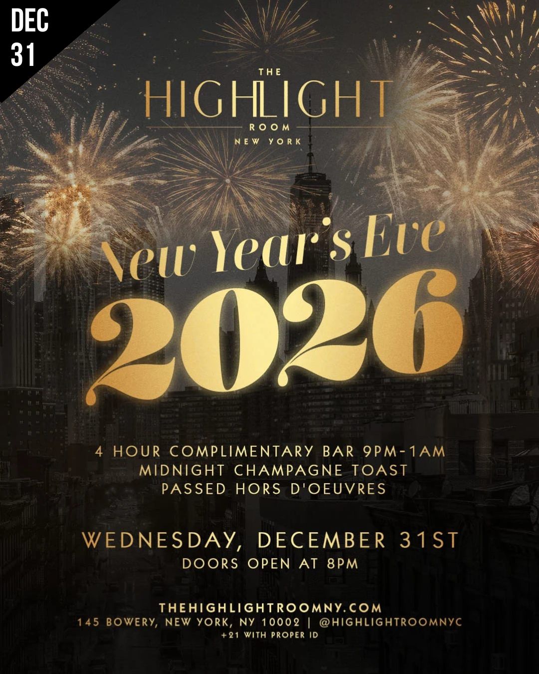 NYC NYE 2026 THE HIGHLIGHT ROOM ROOFTOP NYC NYE 2026 THE HIGHLIGHT ROOM ROOFTOP